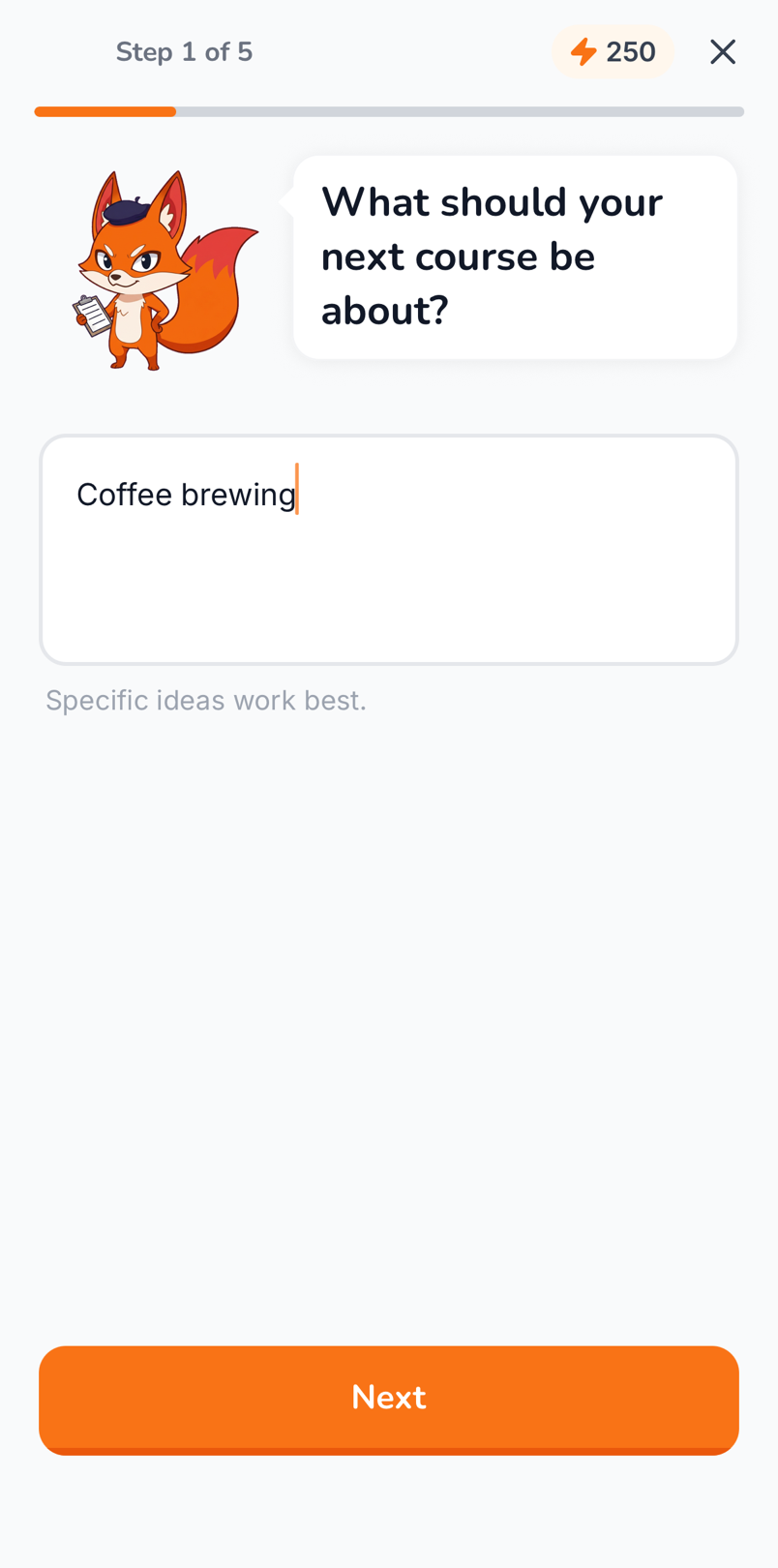 Tomo topic input screen with Coffee brewing typed in.